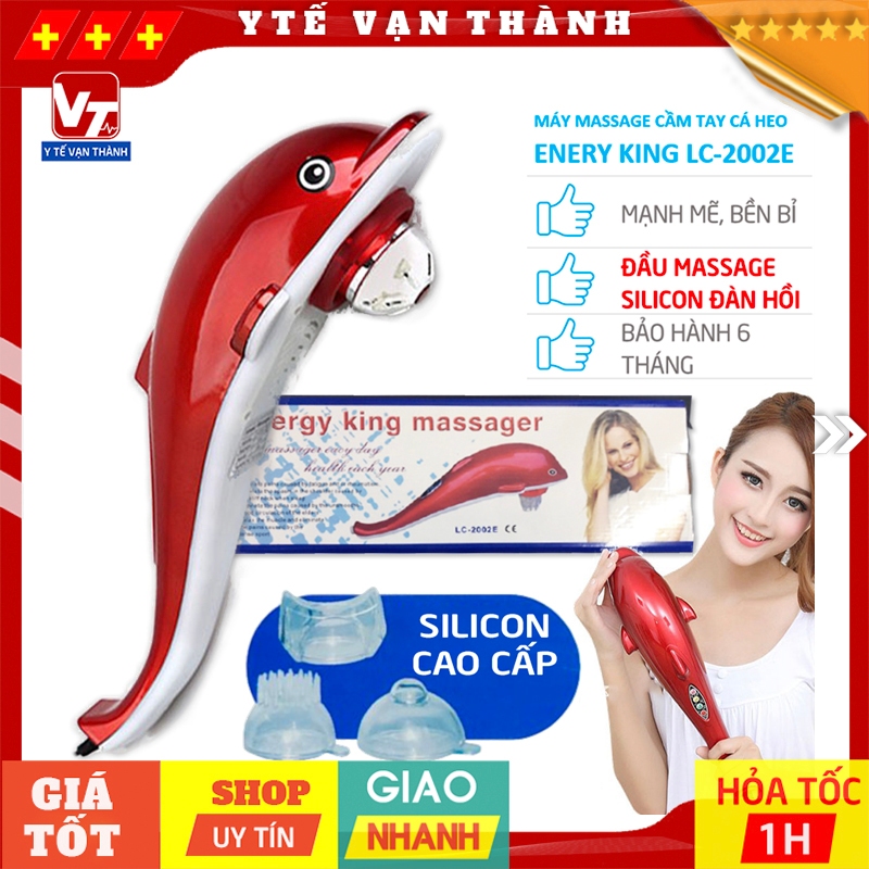 ✅ [ĐẦU SILICON] Máy Massage Cầm Tay Cá Heo Energy King LC-2002E (3 Đầu Silicon) | Mát xa, Massa Cá Heo -VT0087