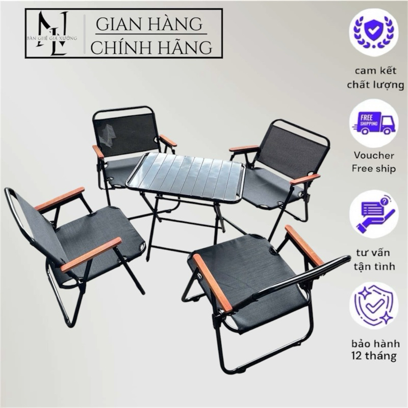 Bộ bàn ghế camping khung tròn lưới textilen, bộ bàn ghế cafe, bộ bàn ghế camping