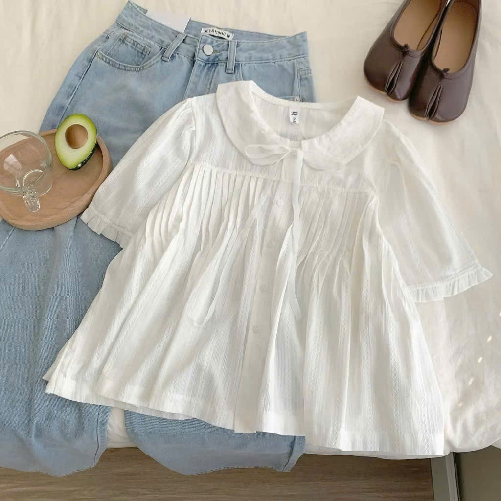 (Hàng QC) Áo babydoll xếp ly ulzzang, áo trắng kiểu nữ kiểu dáng Hàn Quốc Luna Vintage