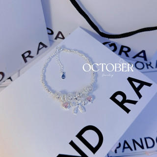  Vòng tay mix cham mềm nơ tim hồng OCTOBER JEWELRY 