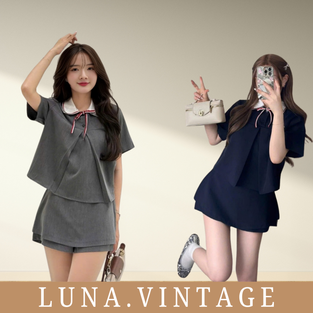 Set nữ áo kèm chân váy nơ xinh Hàn Quốc SET164