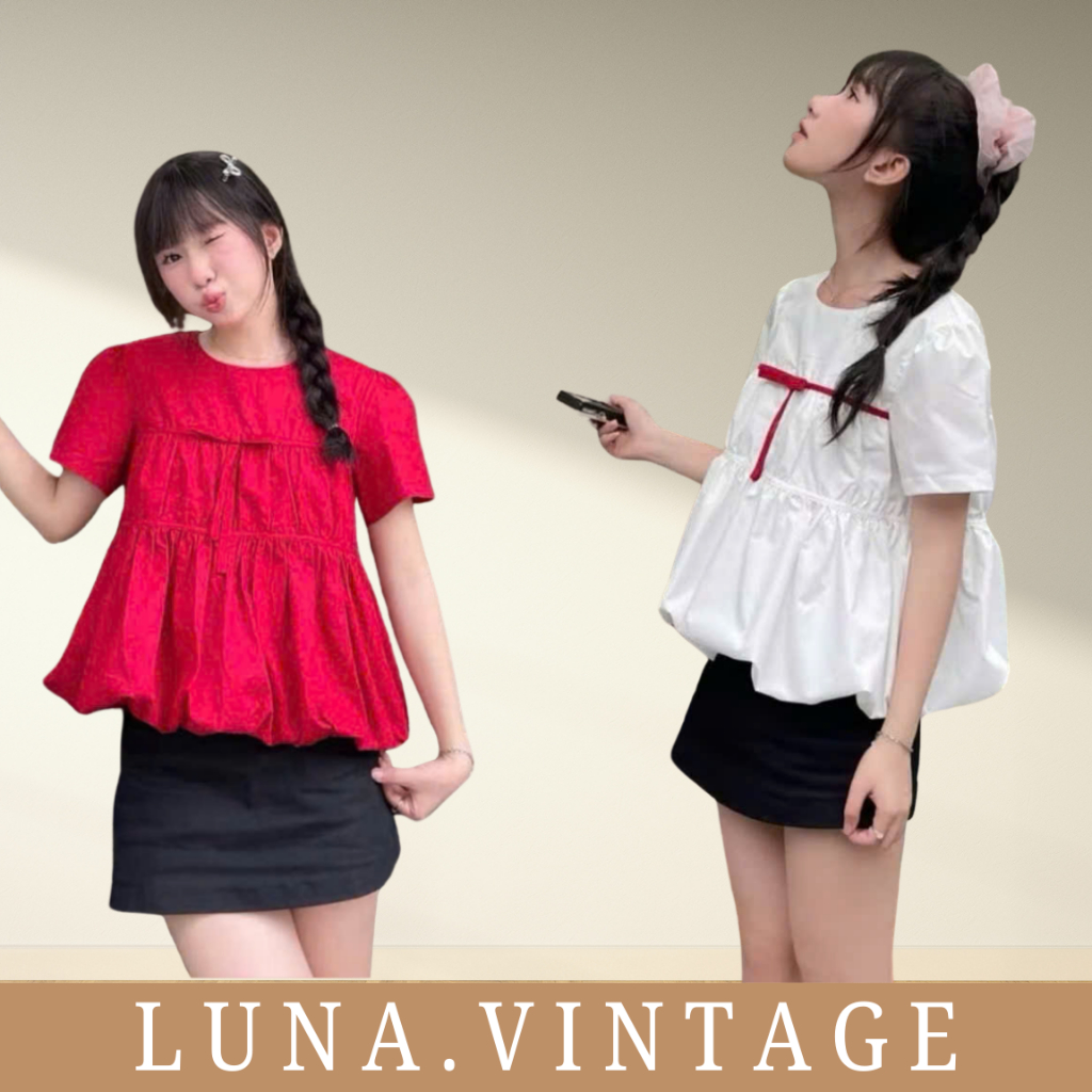 Áo babydoll dáng bí ngô nơ xinh , áo kiểu nữ Hàn Quốc