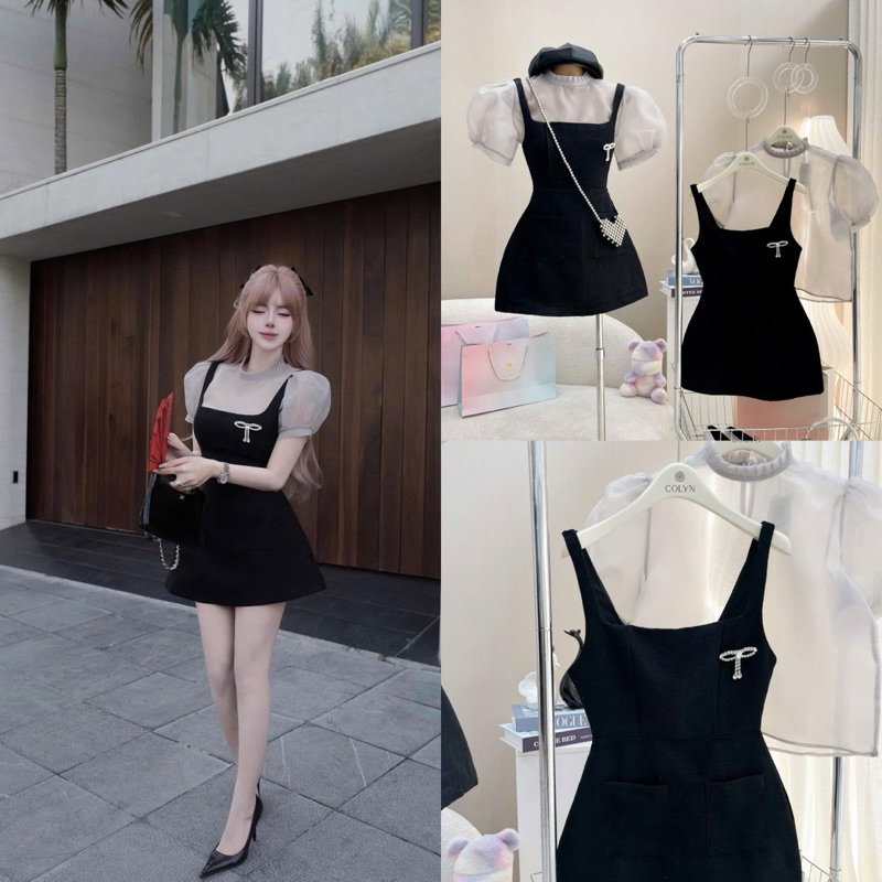 Bigsize Hiếu Hiếu Set áo tơ kèm yếm đính nơ bigsize 55-100kg