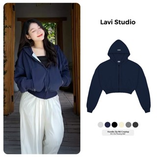 Áo Hoodie Zip Nữ Croptop Mũ Siêu To Local Brand Lavi Studio/ Trơn Nỉ Hàn, Áo Dáng Ngắn Siêu Xinh Chống Nắng Tốt