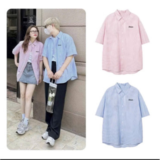 Áo Sơ Mi Dukeen Form Rộng Tay Ngắn Chất Liệu Oxford , Sơ Mi Nam Nữ Kẻ Sọc Phong Cách Hàn Quốc