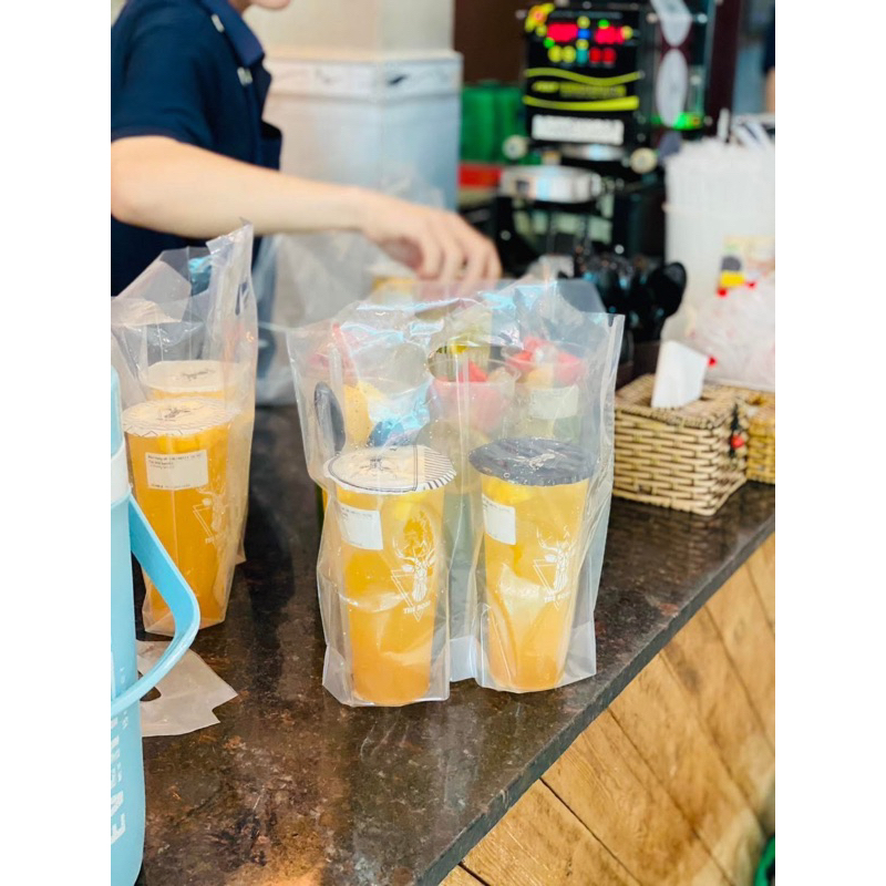 Túi đựng ly trà sữa 2 ly & 1 ly có vách ngăn, chữ T, túi vách ngăn