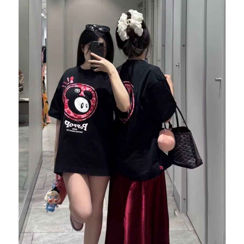 Áo phông PopPop 2 màu Đen- Trắng thời trang unisex Hottrend 2025