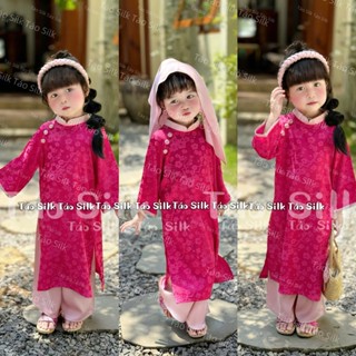 Bộ Áo Dài Cổ Trụ Cao Cấp Hoa Đào Cho Bé Gái, Chỉ Bao Gồm Áo Và Quần (Ảnh Thật Shop Chụp)