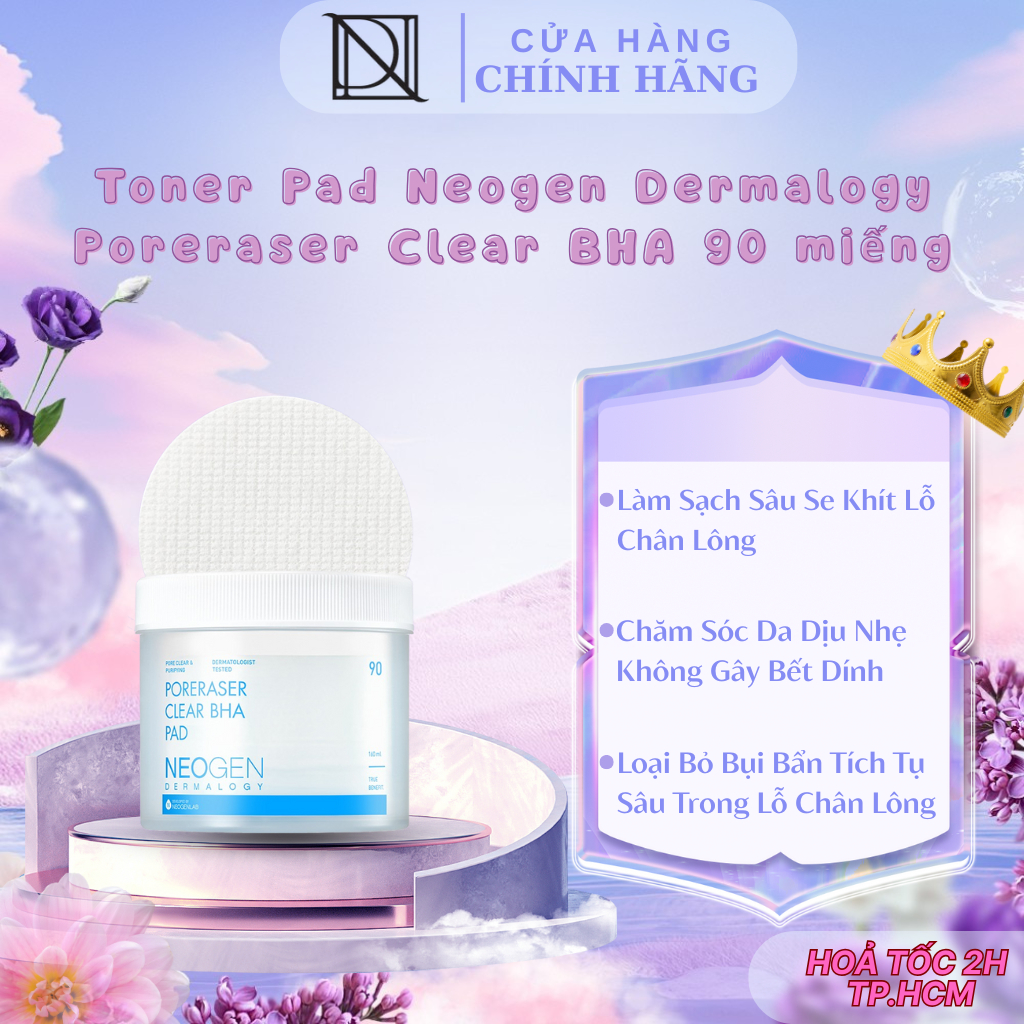 Toner Pad Neogen Dermalogy Giảm Mụn, Thu Nhỏ Lỗ Chân Lông Poreraser Clear BHA Pad 90 miếng