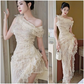 Đầm body ren hoa nổi lệch vai tà chéo A89 (có mút, kèm quần)nữ tính sang trọng đi tiệc đi cưới đi hẹn hò Akara xu hướng