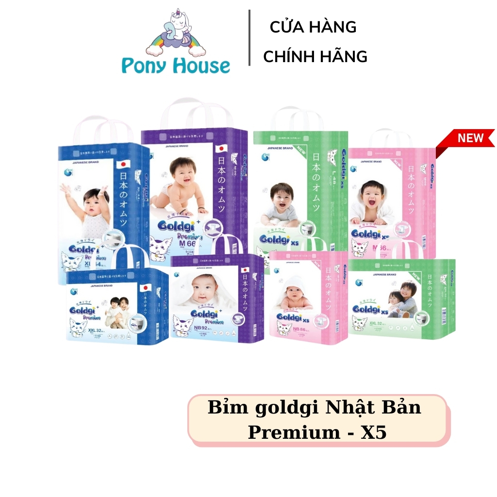 Bỉm Goldgi Premium Goldgi X5 Nhật Tã Dán/Quần Đủ Size NB92/S84/M66/L56-M60/L48/XL44 Mẫu Mới Chính Hã