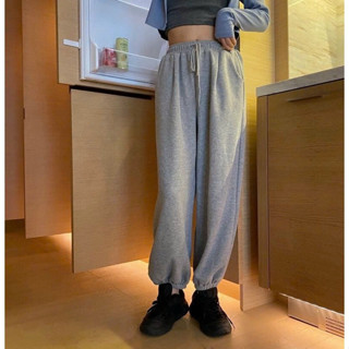 Quần Jogger Nữ trơn Rút chân Bo Ống Chun Nỉ Bông Unisex Form Rộng Màu Đen Xám Basic - g5.shop