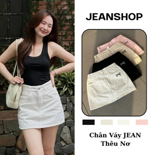 Chân Váy Jeans ngắn thêu nơ, chân váy chữ A Chân Váy Bò Ngắn Cạp Cao Kèm Quần Phong Cách Ulzzang Hàn Quốc  - Jeanshop