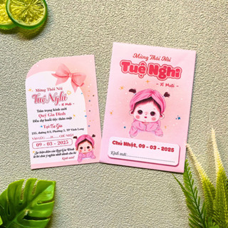 Thiệp mời thôi nôi/ sinh nhật/ đầy tháng bé gái dễ thương tone hồng xinh xắn