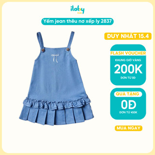 Váy yếm cho bé gái ILABY váy yếm jean cotton đuôi cá nhún bèo tùng xếp ly chỉ gồm yếm [2837]