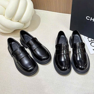 Giày loafer nữ đế cao 3,5cm da trơn băng ngang Giày lười nữ đế cao su đen basic da mềm không nhăn nhẹ êm chân