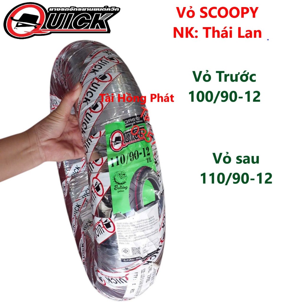 Vỏ Quick Thái GẮN Scoopy, FreeGo Trước 100/90-12, Sau 110/90-12 Size ZIN