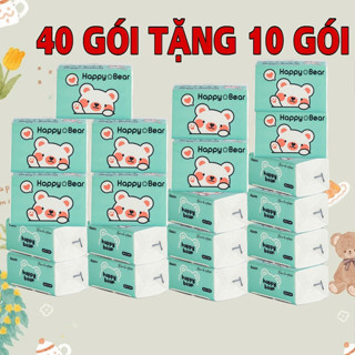  Thùng 40 Gói Giấy Ăn Rút HAPPY BEAR SOFTNESS,Giấy Lụa Trắng Mềm Mịn 3 Lớp Không Mùi Chất Dai Dày Mềm Mại 