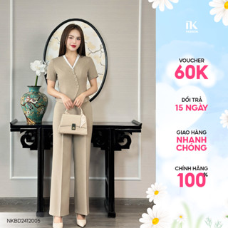 Bộ Đồ Quần Ống Đứng Và Áo Vạt Chéo Phối Cúc Bọc NK Fashion Công Sở Nữ Thanh Lịch NKBD2412005