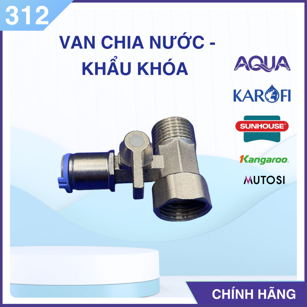 Van chia nước đầu nguồn, van cấp nước máy lọc nước - Khẩu khóa ren 21 ra ống 6mm 10mm