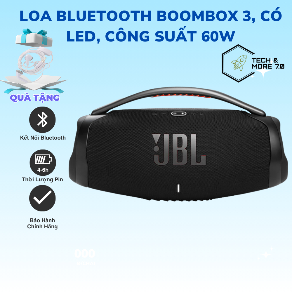 Loa Bluetooth BoomBox 3, có led, kết nối bluetooth 5.3,cổng aux 3.5, Công Suất 60W, Bass Cực Hay.