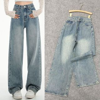 Quần jean Bigsize nữ basic dáng xuông lưng cao màu xanh dơ thời trang tôn dáng vintage - Q547