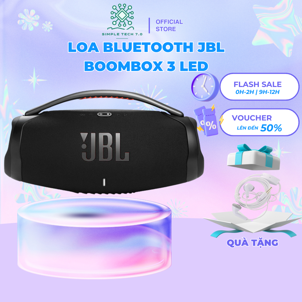 Loa Bluetooth BoomBox 3, Bass Cực Hay, kết nối bluetooth 5.3,có led, Công Suất 60W, cổng aux 3.5.