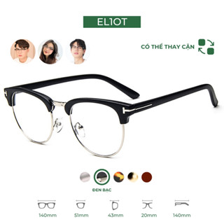 Gọng kính cận ClubMaster, kính nửa gọng nam nữ thời trang, tròng kính chống ánh sáng xanh có thể thay cận