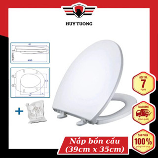 Nắp bồn cầu đủ bộ, nắp bồn cầu nhà vệ sinh nhựa trắng/xanh (SIZE 39cm x 35cm)- Huy Tưởng