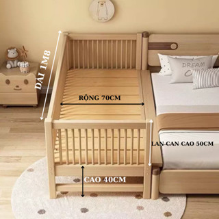 Giường ngủ cho bé ghép cạnh giường bố mẹ chất liệu gỗ thông tự nhiên kích thước 1M5X70CM
