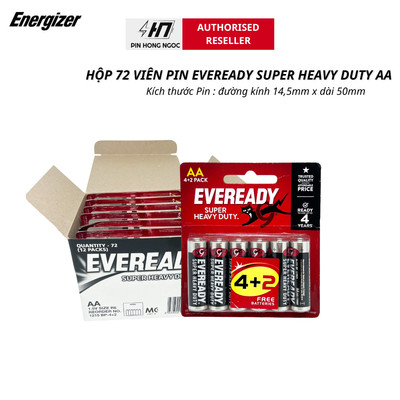 Hộp 72 Viên ( 12 Vỉ 6 viên ) Pin AA 1,5V EVEREADY SUPER HEAVY DUTY Siêu Bền - Hàng chính Hãng