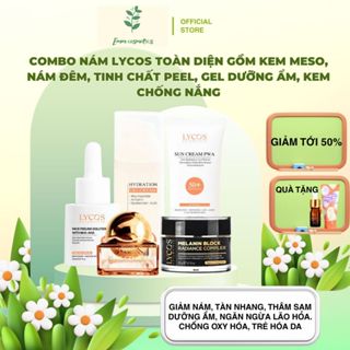 Combo mờ nám toàn diện Lycos gồm kem face meso, kem nám đêm, tinh chất peel, kem chống nắng,gel dưỡng ẩm(tặng serum&srm)
