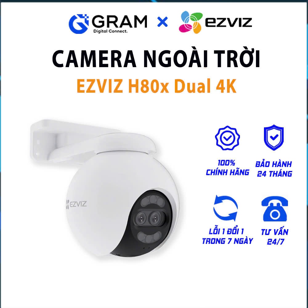 Camera wifi ngoài trời EZVIZ H80x Dual 4K ống kính kép (8MP+2MP), màu ban đêm, đàm thoại 2 chiều