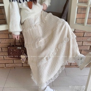  Chân Váy Midi Chữ A Chân Váy Dáng Dài CÓ LỚP BẢO HỘ Phối Viền Ren Chất Nhăn Thoáng Mát Phong Cách Y2k Tongkhominhanh 