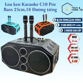 Loa kéo Karaoke C10 Pro,Bass 25cm,12 Loa Treble, Bluetooth 5.0,AUX, USB,18 Đường tiếng,4 Loa trung.