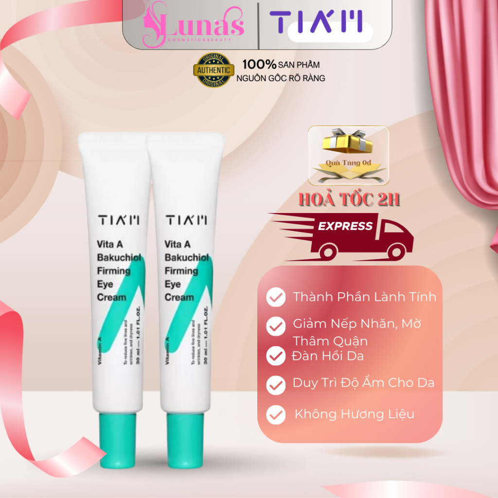 Kem Dưỡng Mắt Tia'm Giảm Nếp Nhăn, Mờ Quầng Thâm Tia'm Vita A Bakuchiol Firming Eye Cream 30ml Hàn Q