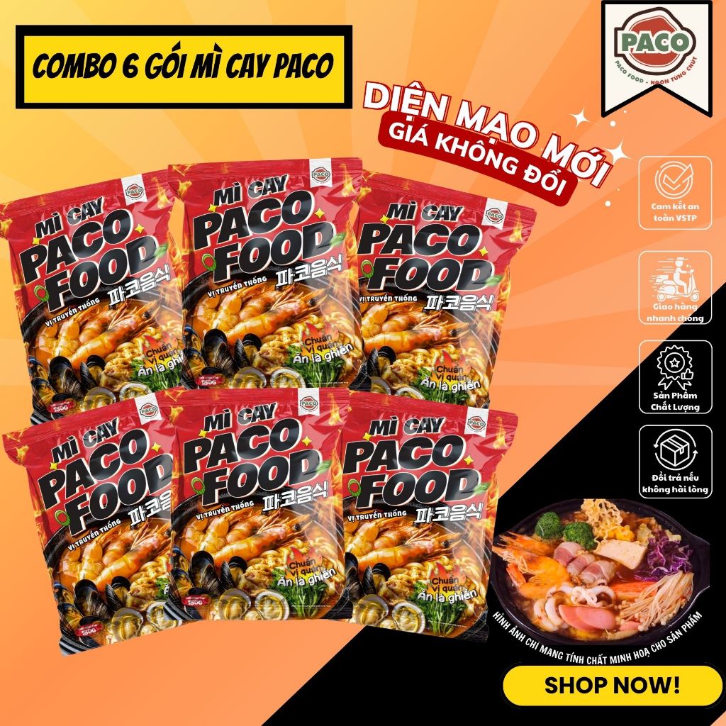 [NÊN THỬ] SET 6 GÓI MÌ CAY KÈM GÓI SÚP GIA VỊ ĐỘC QUYỀN CHUẨN VỊ TẠI NHÀ PACO FOOD