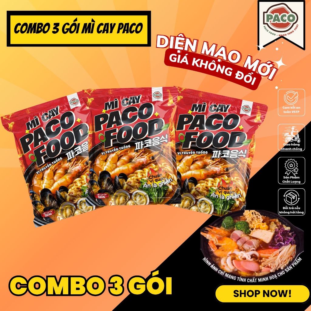 MỚI COMBO 3 GÓI MÌ CAY KÈM GÓI SÚP GIA VỊ ĐỘC QUYỀN CHUẨN VỊ TẠI NHÀ PACO FOOD