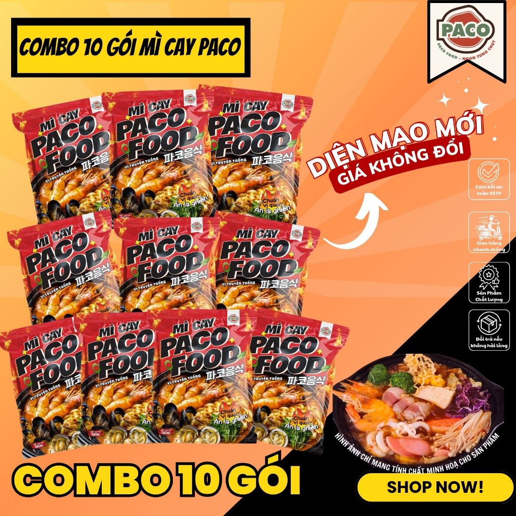 COMBO TIỆN LỢI 10 GÓI MÌ CAY KÈM GÓI SÚP GIA VỊ ĐỘC QUYỀN CHUẨN VỊ TẠI NHÀ PACO FOOD