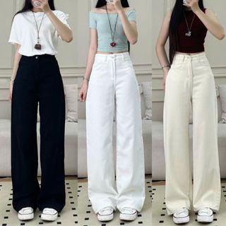Quần Bò Jean Ống Suông Trơn Retro Nhiều Màu Back To School Quần Đi Học Đi Làm Cực Xinh