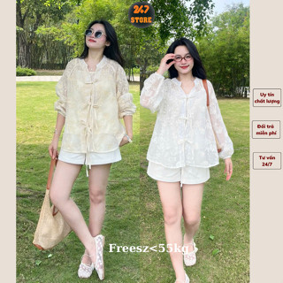   Kèm áo 2s  Áo babydoll ren hoa công sở tay dài  vai bồng buộc nơ 247STORE_BbdE35_P3K10 