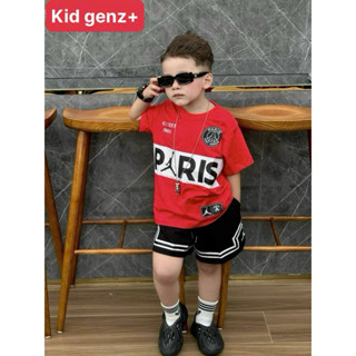  Set áo paris mix quần viền trắng bé trai  bộ áo phông quần cộc mùa hè trẻ em unisex  kid genz 