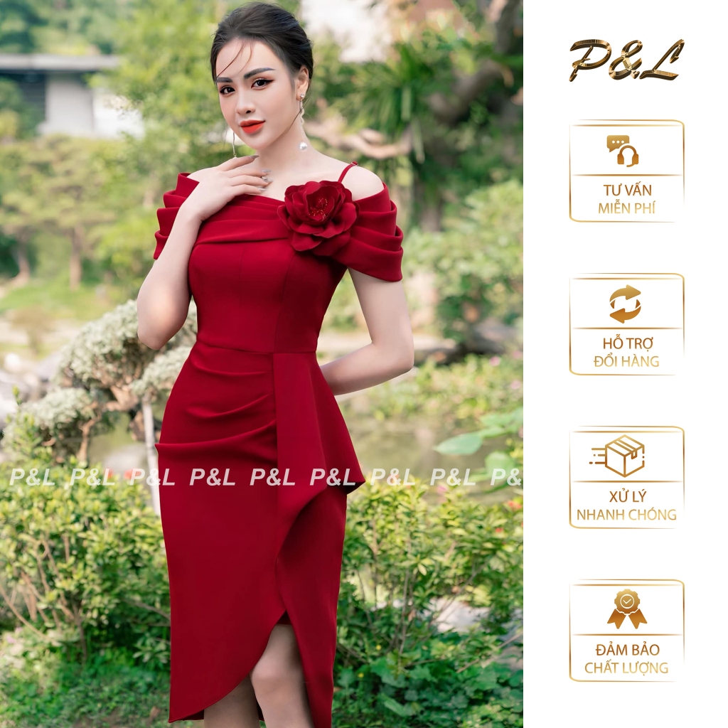 Váy Đầm Dự Tiệc Trung Niên BigSize Đi Cưới Thiết Kế Cao Cấp Đầm Đi Tiệc BigSize Trễ Vai Cao Cấp PL03