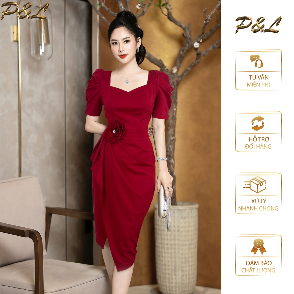 Váy Đầm Dự Tiệc Trung Niên BigSize Đi Cưới Thiết Kế Cao Cấp Đầm Đi Tiệc Cổ Tim Vuông Hoa Cao Cấp PL6