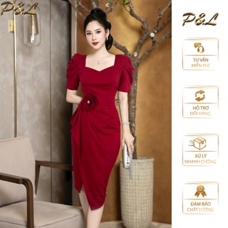 Váy Đầm Dự Tiệc Trung Niên BigSize Đi Cưới Thiết Kế Cao Cấp Đầm Đi Tiệc Cổ Tim Vuông Hoa Cao Cấp PL6