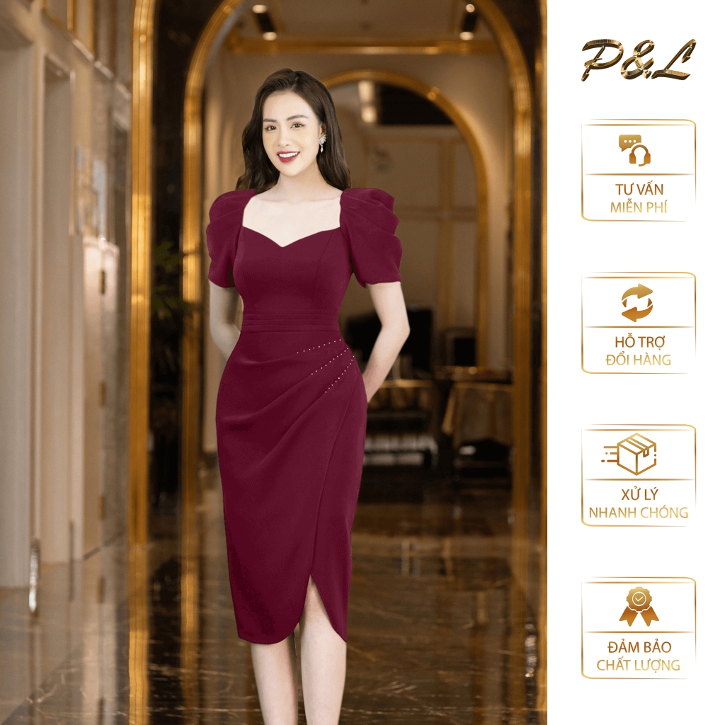 Váy Đầm Dự Tiệc Trung Niên BigSize Đi Cưới Thiết Kế Cao Cấp Đầm Đi Tiệc Dáng Ôm Cổ Vuông Pha Lê PL01 | BigBuy360 - bigbuy360.vn