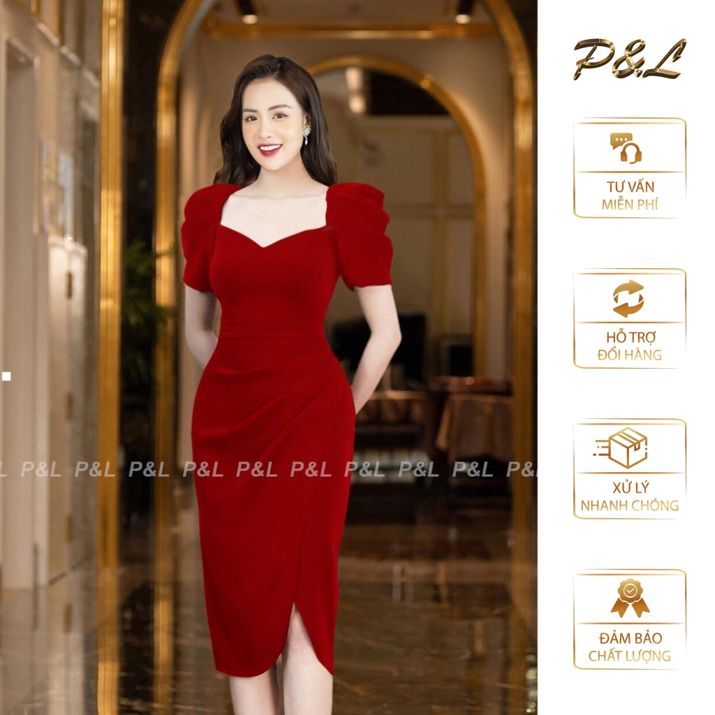 Váy Đầm Dự Tiệc Trung Niên BigSize Đi Cưới Thiết Kế Cao Cấp Đầm Đi Tiệc Dáng Ôm Cổ Vuông Pha Lê PL01