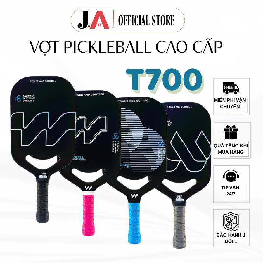 VỢT PICKLEBALL CAO CẤP J.A T700 CHẤT LIỆU CARBON, ÉP NÓNG NGUYÊN KHỐI, SIÊU NHẸ, THIẾT KẾ SANG TRỌNG