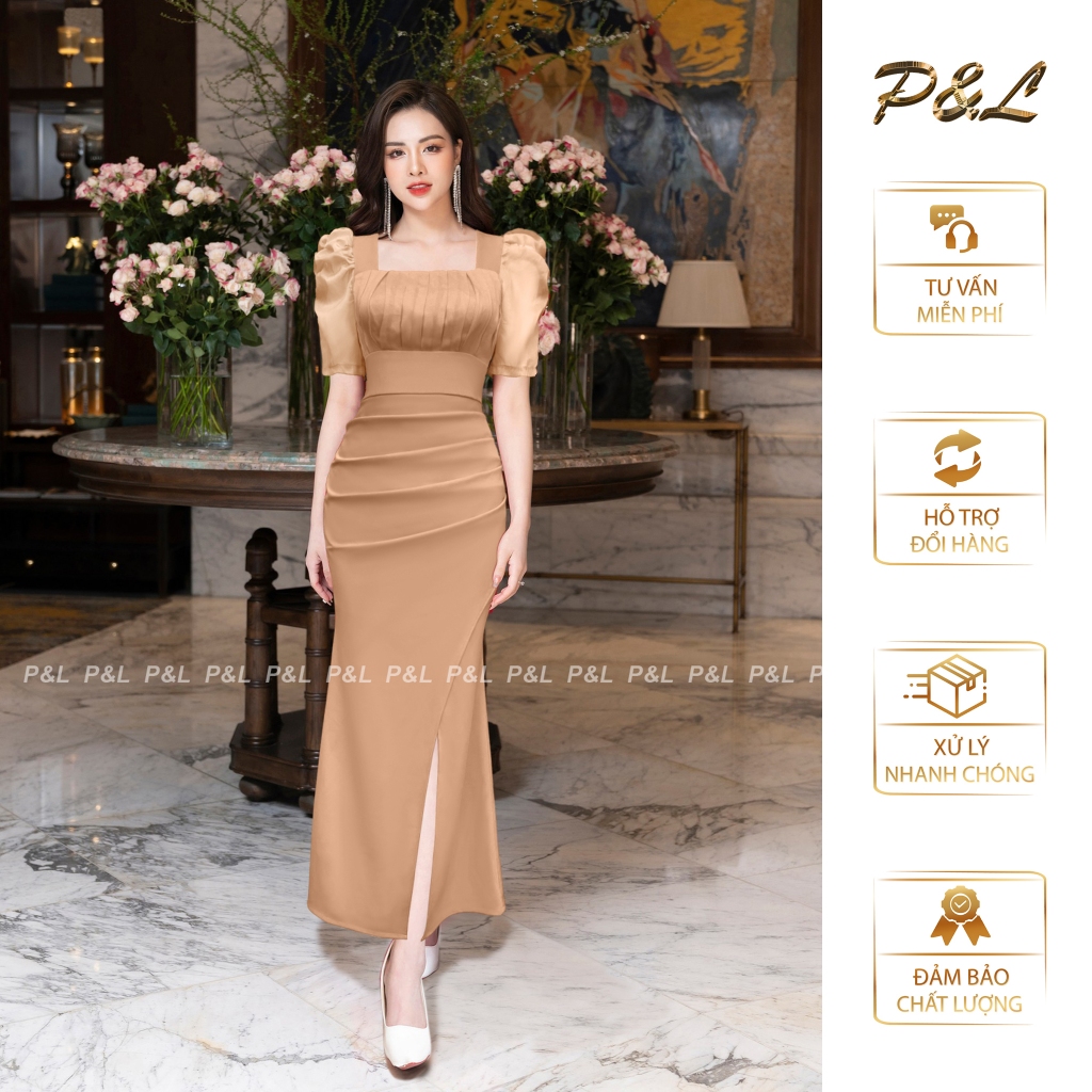 Váy Đầm Dự Tiệc Dạ Hội Trung Niên BigSize Đi Cưới Thiết Kế Cao Cấp Đầm Đi Tiệc Tay Vol Đuôi Cá PL049