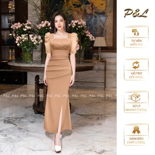 Váy Đầm Dự Tiệc Dạ Hội Trung Niên BigSize Đi Cưới Thiết Kế Cao Cấp Đầm Đi Tiệc Tay Vol Đuôi Cá PL049